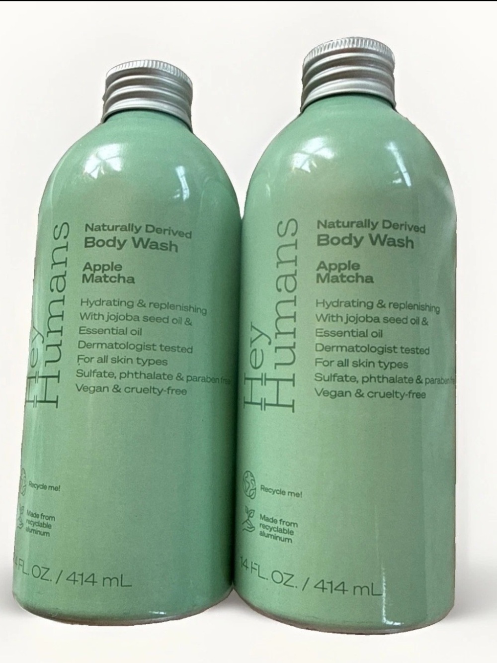 2 PACK HEY HUMANS Apple Matcha Body Wash Naturally Derived 14oz NEW Jada Pinkett